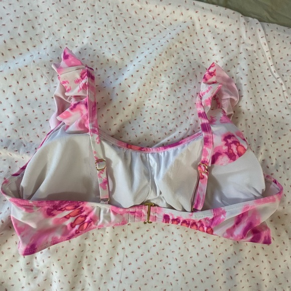 Vibrant Pink Tie-Dye Ruffle Bikini Top - Picture 9 of 12